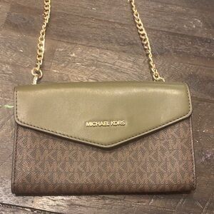 Michael Kors Green and Brown Crossbody Bag
